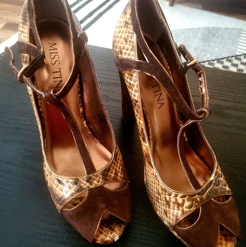 Faux Snakskin & Suede Heels